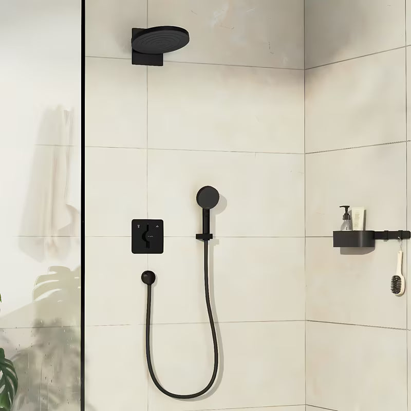 Podomítková sprchová baterie hansgrohe DuoTurn Q v matně černém provedení pro ovládání dvou spotřebičů.