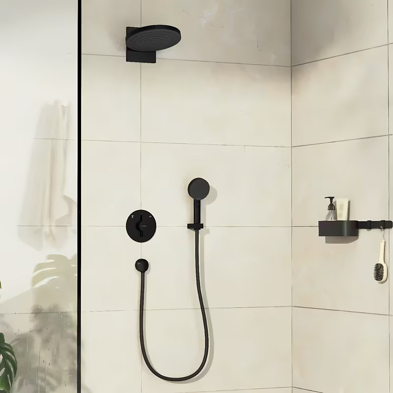 Podomítková sprchová baterie Hansgrohe DuoTurn S v matné černé pro ovládání dvou spotřebičů.
