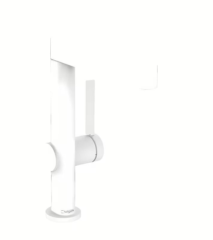 Umyvadlová páková baterie Hansgrohe Finoris v matné bílé s otočným vývodem a odtokem PushOpen
