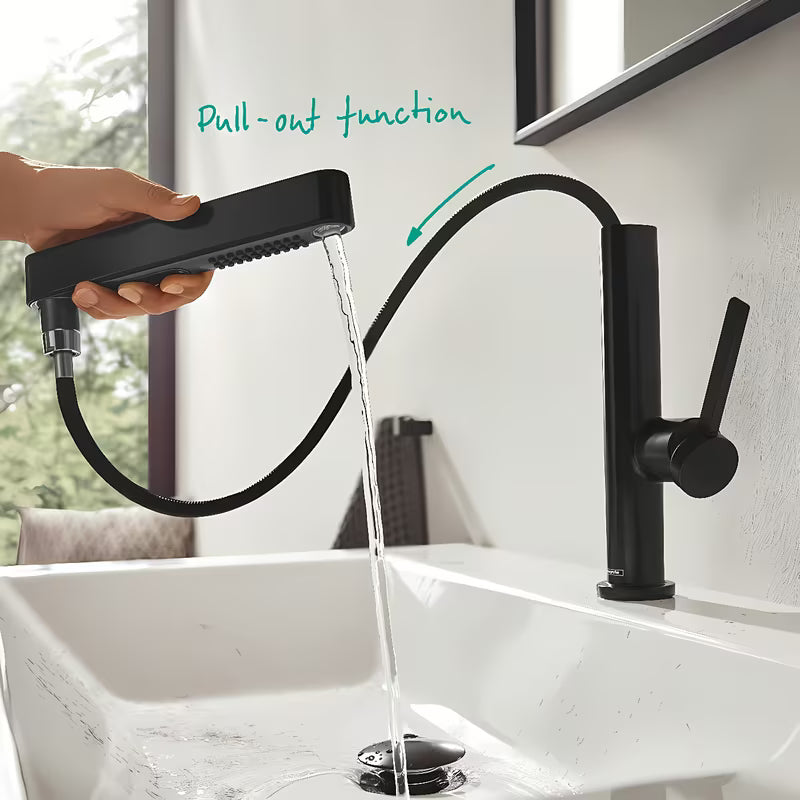 Hansgrohe Finoris umyvadlová baterie v černo-matném provedení s vytahovací sprškou