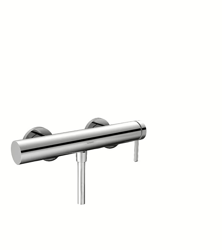 Nástěnná páková sprchová baterie hansgrohe Finoris v chromovém provedení se štíhlým válcovitým designem.