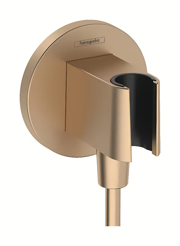 Hansgrohe fixfit S priključek za tuš cev z držalom za prho v krtačeni bronasti izvedbi, okrogel dizajn.
