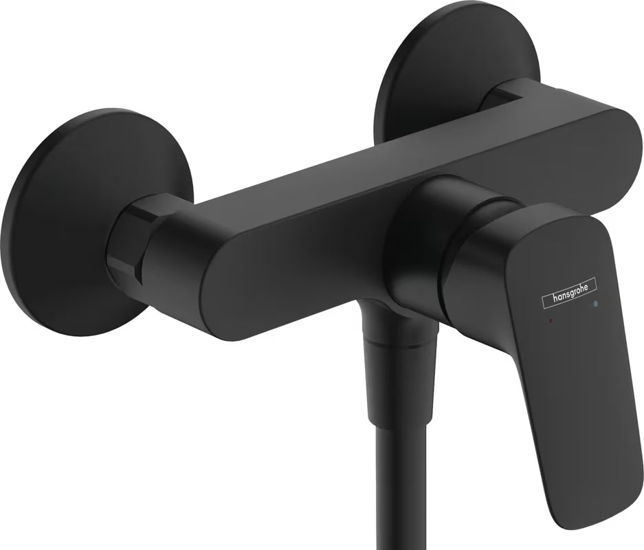 Nástěnná páková sprchová baterie Hansgrohe Logis v matné černé barvě bez sprchového setu.