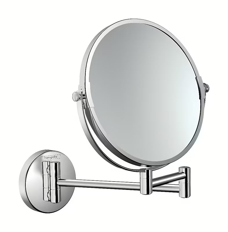 Kosmetické zrcátko Hansgrohe Logis v chromovém provedení pro holení a kosmetiku s 3násobným zvětšením.