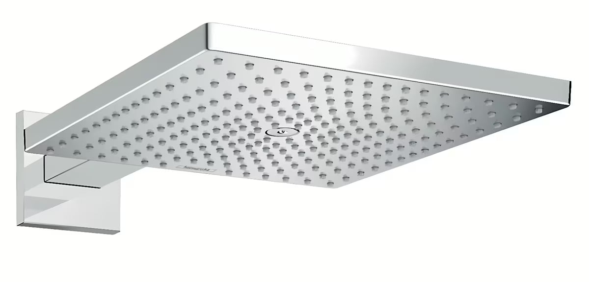 Hlavová sprcha Hansgrohe Raindance E 300 se sprchovým ramenem v chromu, hranatý sprchový disk 300 × 300 mm
