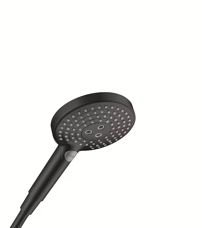Černá matná ruční sprcha Hansgrohe Raindance Select s průměrem 125 mm a tlačítkem Select