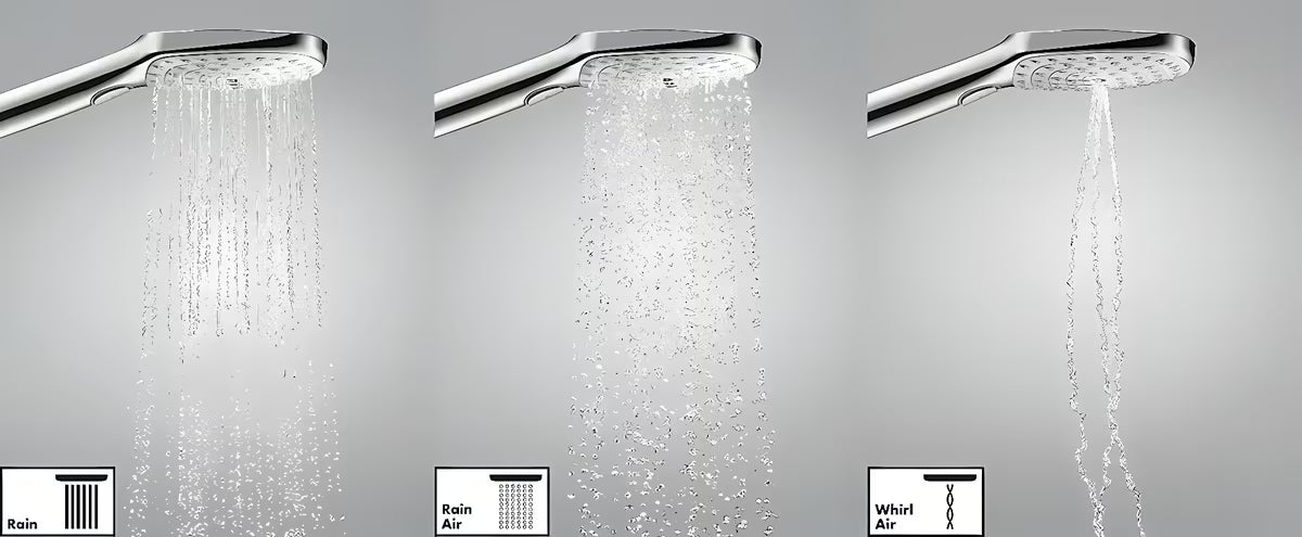 Chromová ruční sprcha Hansgrohe Raindance Select E 120 se třemi proudy a tlačítkem Select
