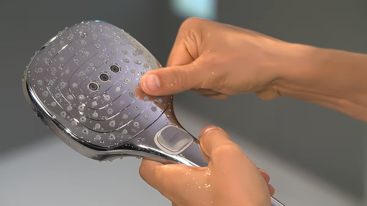 Chromová ruční sprcha Hansgrohe Raindance Select E 120 se třemi proudy a tlačítkem Select