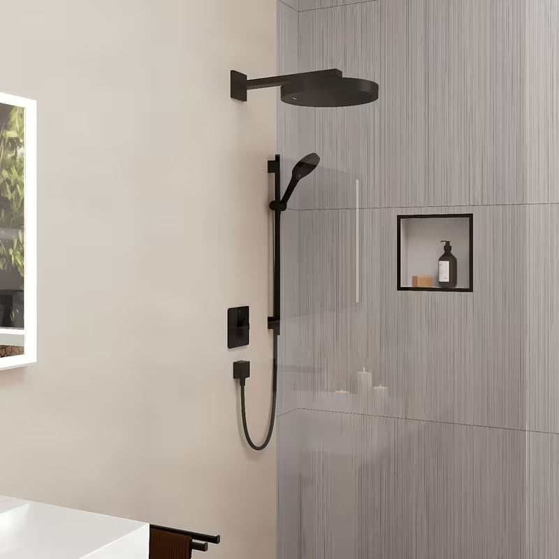 Hansgrohe Rainfinity sprchový set v matné černé s ruční sprchou, sprchovou tyčí a textilní hadicí