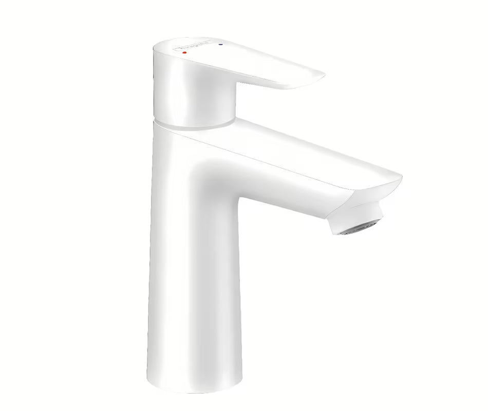Umyvadlová páková baterie Hansgrohe Talis E v matné bílé s výpustí a plochou pákou