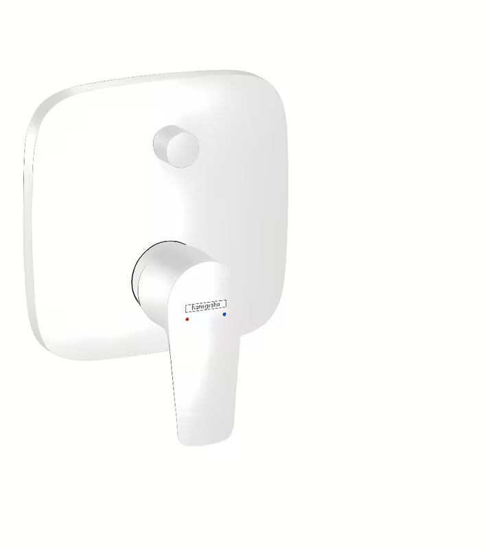 Podomítková páková sprchová a vanová baterie hansgrohe Talis E v matné bílé barvě s přepínačem.