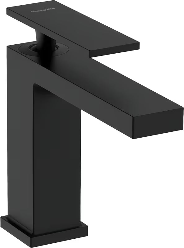 Umyvadlová páková baterie hansgrohe Tecturis E 110 v matné černé s výpustí a širokým proudem WaterfallStream.