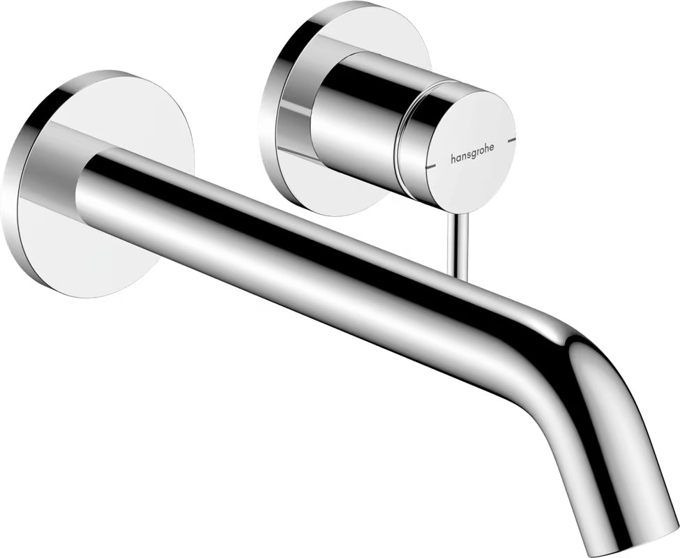Chromová podomítková umyvadlová baterie Hansgrohe Tecturis S pro nástěnnou montáž s pákovým ovládáním.
