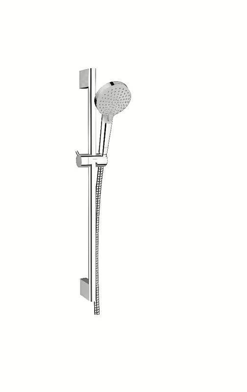 Sprchový set Hansgrohe Vernis Blend v chromu s ruční sprchou, sprchovou tyčí a hadicí pro montáž na stěnu.