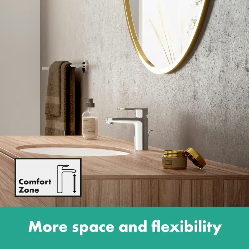 Kromirana enoročna armatura za umivalnik hansgrohe Vernis Blend z odtokom z dvižnim odtokom