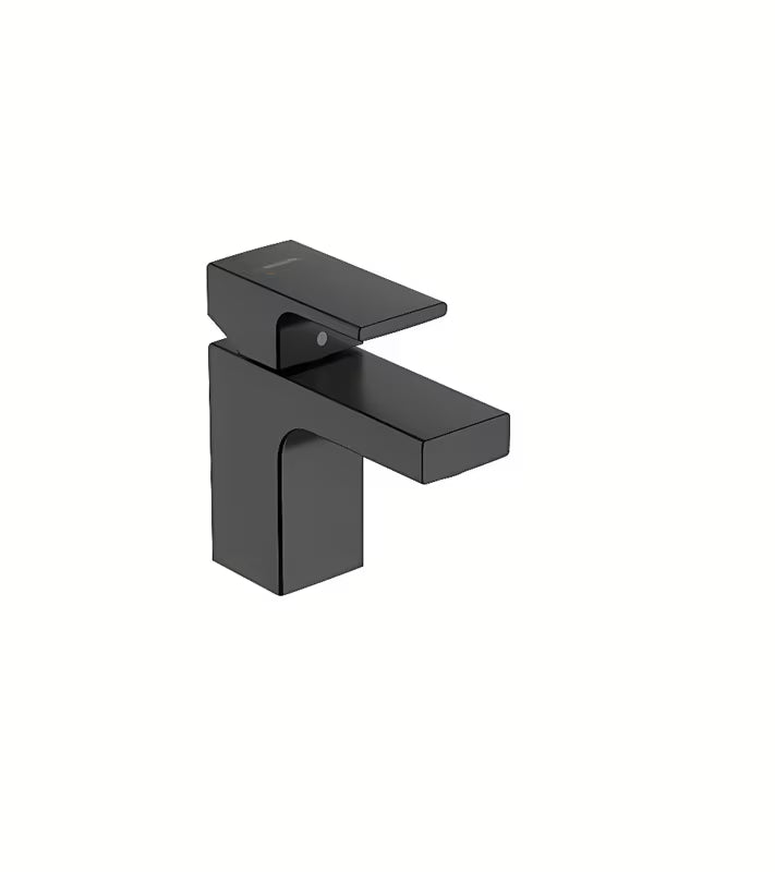 Matně černá páková umyvadlová baterie hansgrohe Vernis Shape 70 s moderním hranatým designem.
