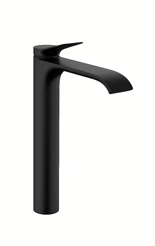 Vysoká umyvadlová baterie Hansgrohe Vivenis v matné černé s pákovým ovládáním a extra širokým výtokem.