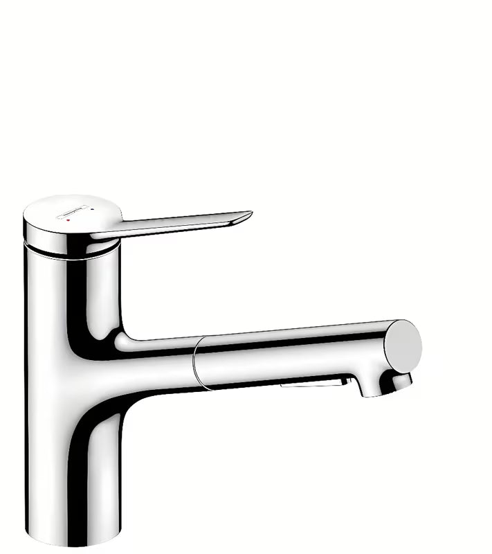 Chromová dřezová baterie Hansgrohe Zesis s vytahovací sprškou a přepínáním laminárního a sprchového proudu.