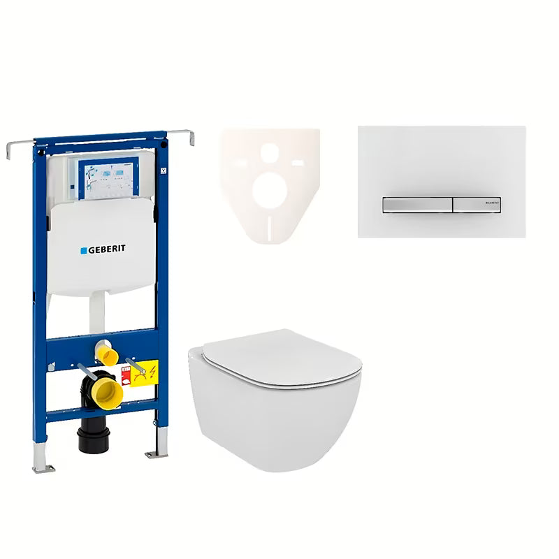 Závěsný WC set Ideal Standard Tesi s modulem Geberit Duofix, tlačítkem Sigma 50 a zvukoizolační vložkou