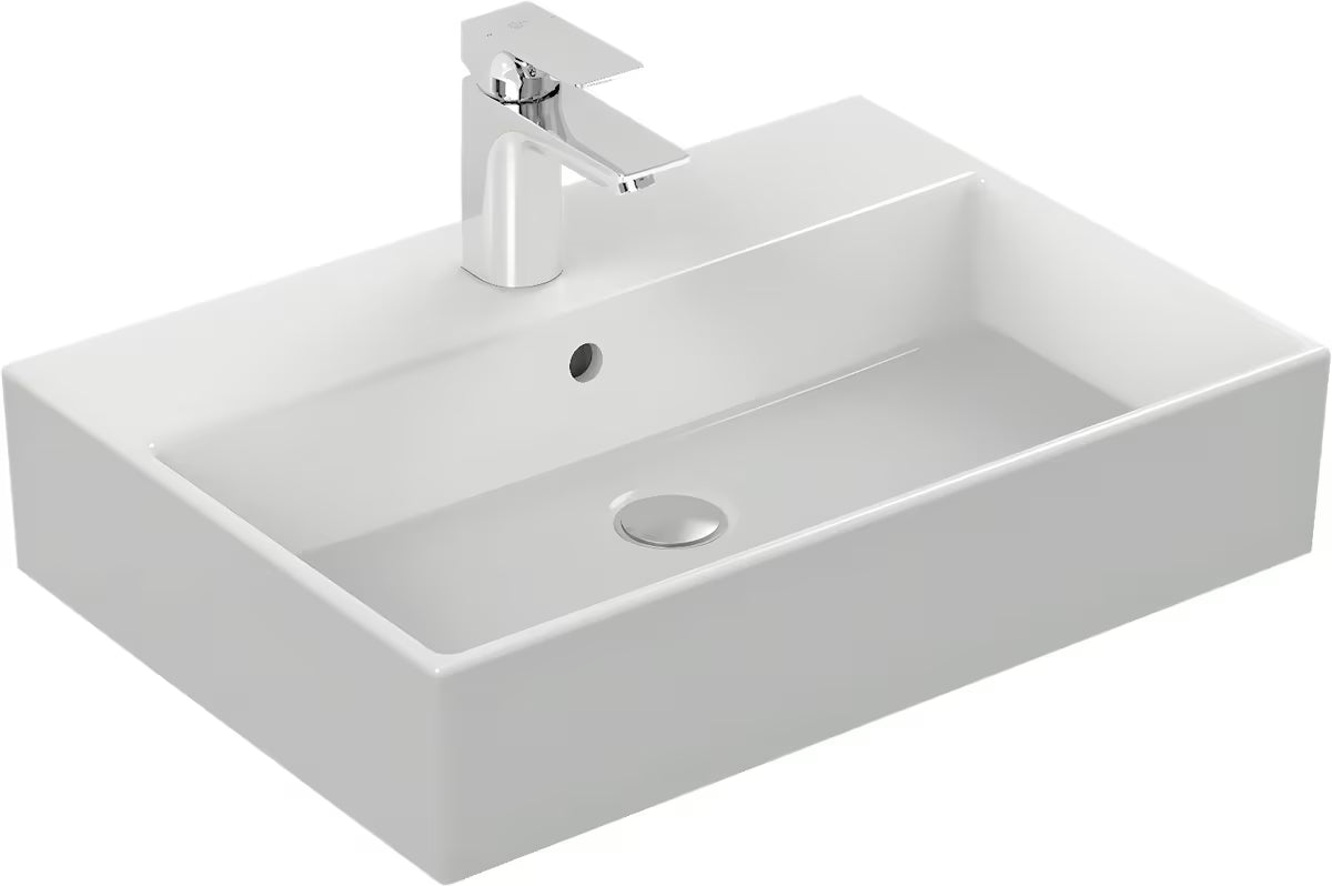 Ideal Standard Strada závěsné hranaté umyvadlo v bílé barvě s otvorem pro baterii uprostřed