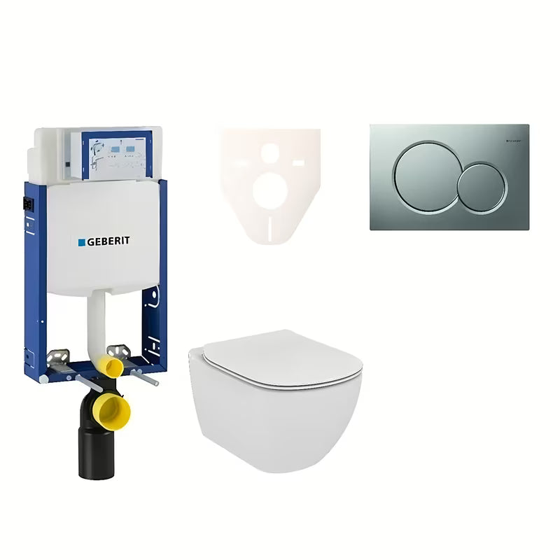 Závěsný WC set Ideal Standard Tesi s modulem Geberit Kombifix a tlačítkem Sigma 01 chrom mat
