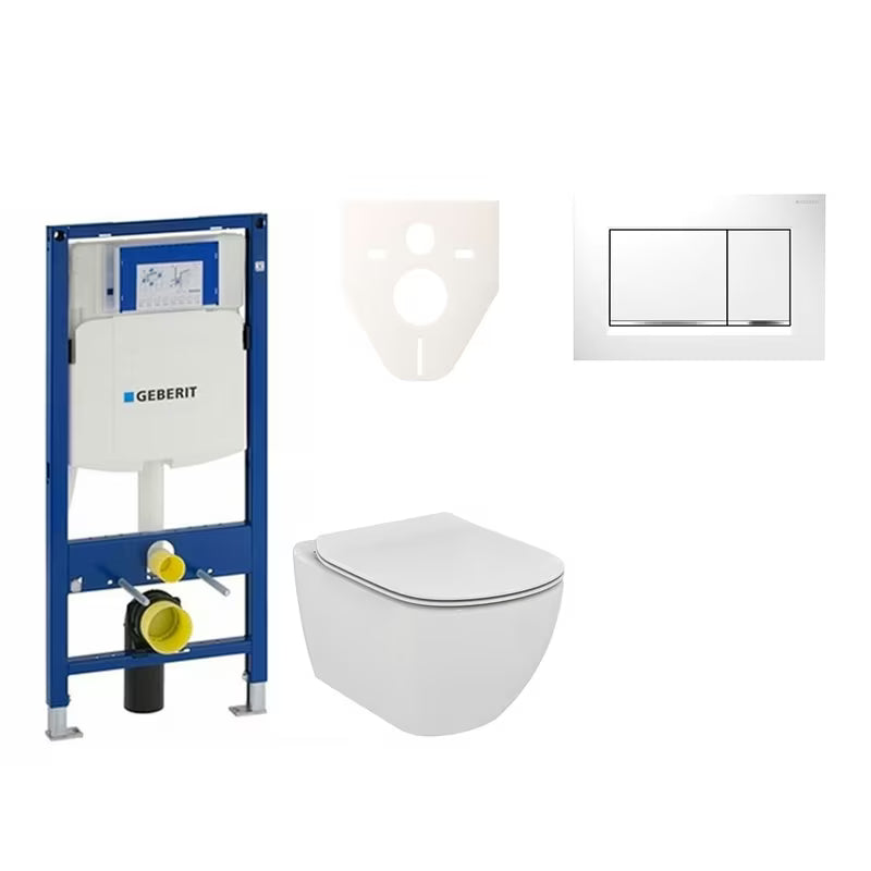 Závěsný WC set Ideal Standard Tesi s modulem Geberit Duofix a tlačítkem Sigma 30 v bílé a chromu