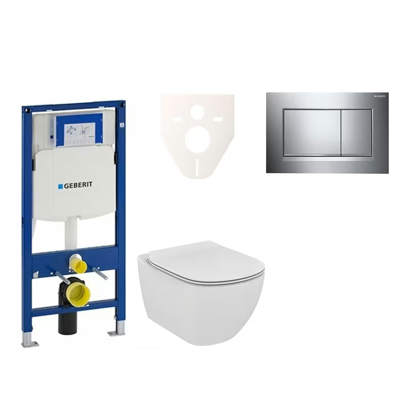 Závěsný WC set Ideal Standard Tesi s modulem Geberit Duofix, tlačítkem Sigma 30 a zvukoizolační vložkou