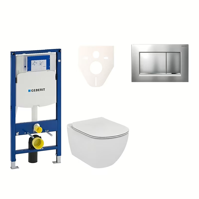 Závěsný WC set Ideal Standard Tesi s modulem Geberit Duofix, tlačítkem Sigma 30 a zvukoizolační vložkou