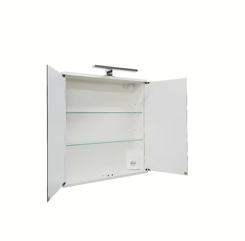 Bílá zrcadlová skříňka Jokey Kandi 60 x 69 cm se skleněnými dvířky a LED bodovým osvětlením