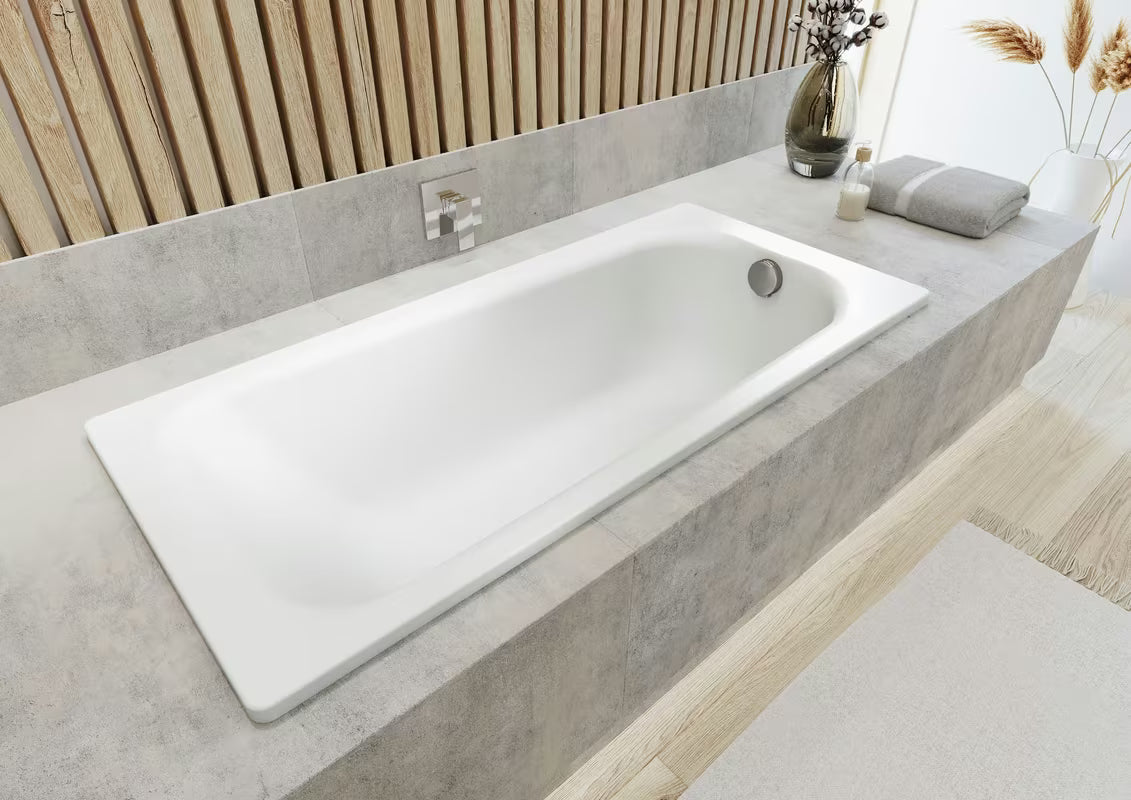 Bílá obdélníková vana Kaldewei Saniform Plus 160x75 cm ze smaltované oceli s povrchem Perl-Effekt.