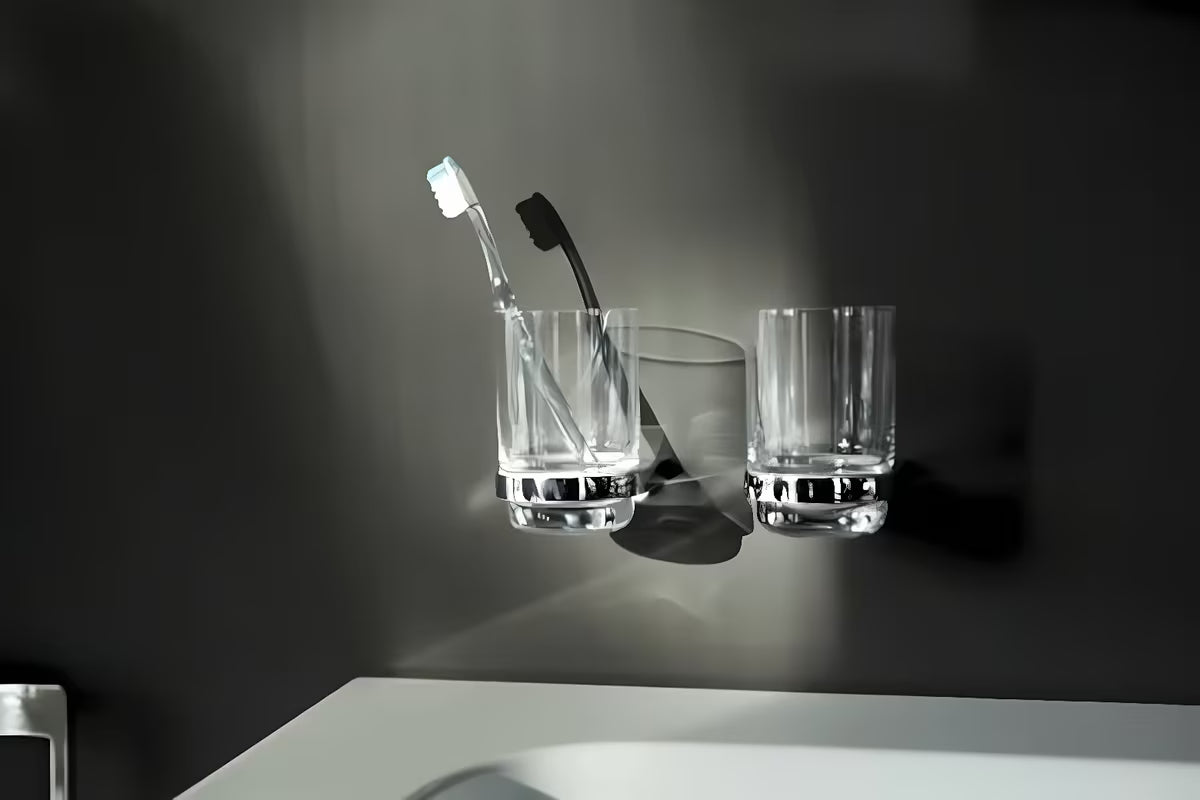 Keuco Moll nástěnný držák skleniček v chromu včetně skleničky