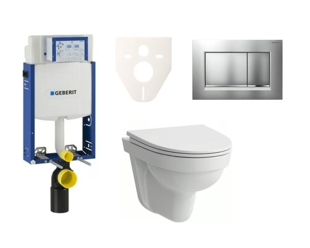 Závěsný WC set Laufen Pro Nordic s modulem Geberit Kombifix a ovládacím tlačítkem v matném chromu