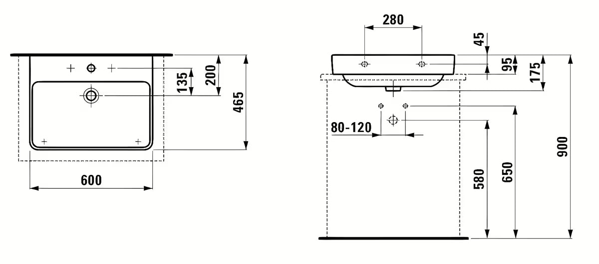 Bílé keramické závěsné umyvadlo Laufen Pro S 60x46,5 cm s otvorem pro baterii uprostřed