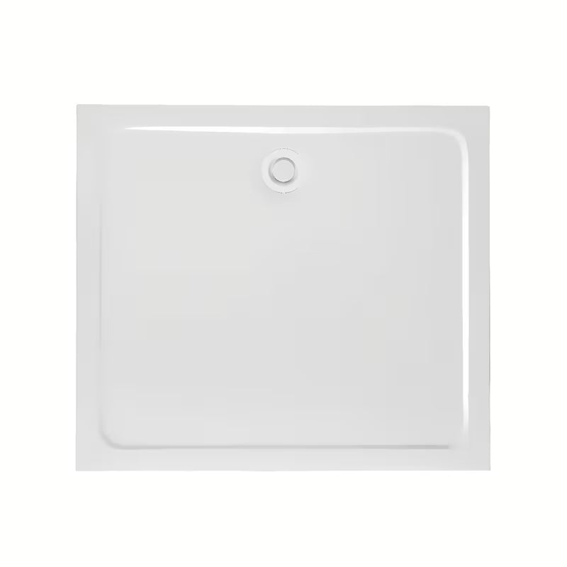 Bílý designový sifon k sprchové vaničce s krytkou, který nevyčnívá nad povrch vaničky.