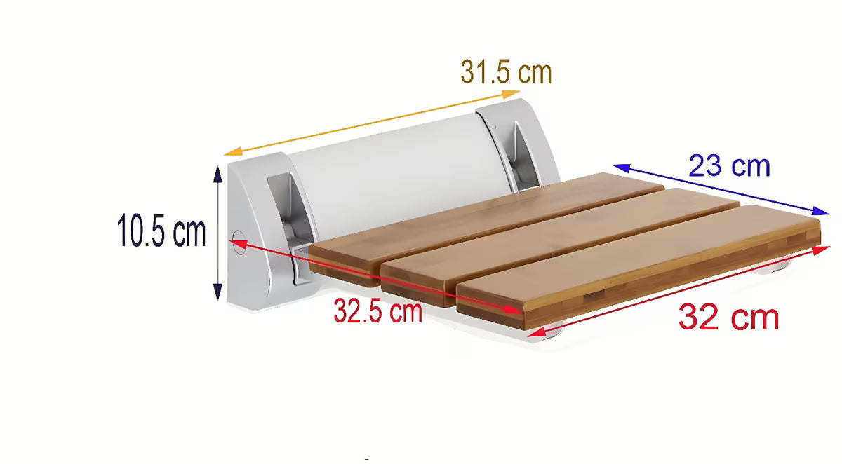 Sklopné sprchové sedátko Multi v hnědém provedení z masivního dřeva Bulletwood s nástěnným držákem.