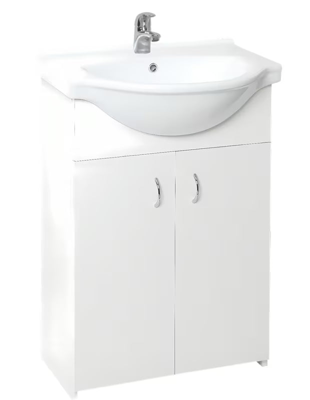 Bílá skříňka s keramickým umyvadlem Multi Simple v matném laminu