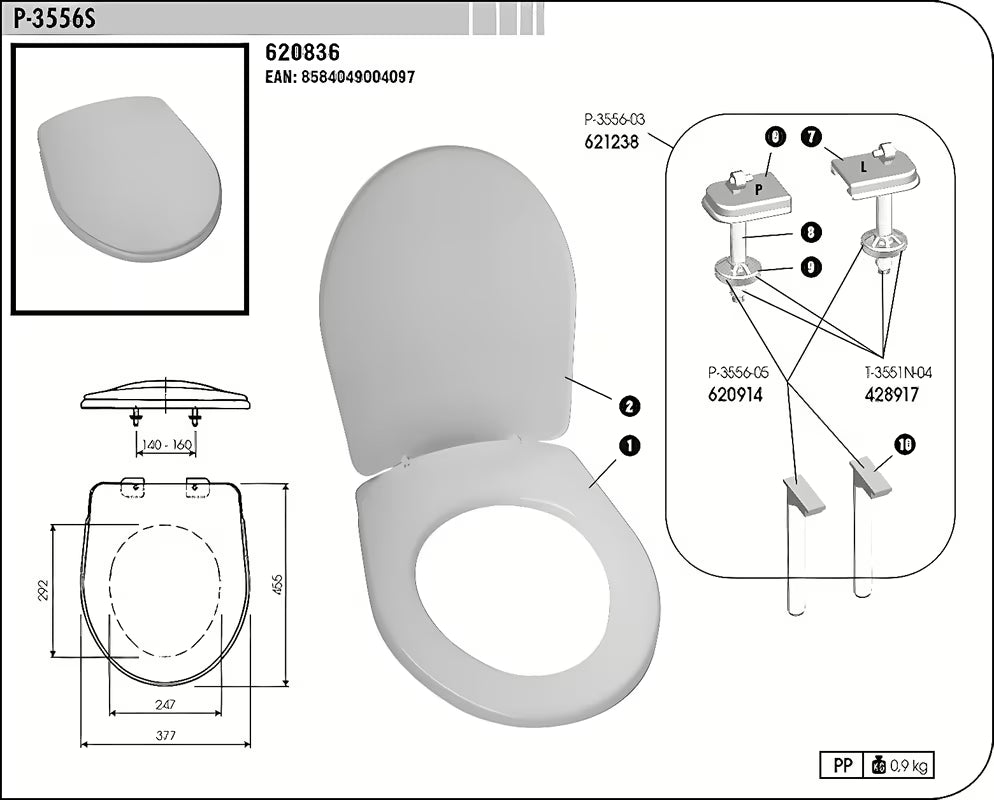 Bílé univerzální WC sedátko Multi z termoplastu s plastovými panty se skrytým uchycením