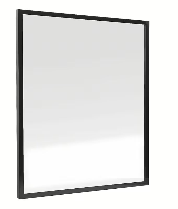 Koupelnové zrcadlo Naturel s černým hliníkovým rámem o rozměru 80 x 80 cm.
