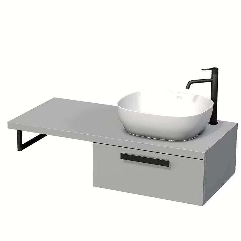 Naturel Art Deco ormarić ispod umivaonika s pločom u mat sivoj boji, s Touch tehnologijom i jednom ladicom.