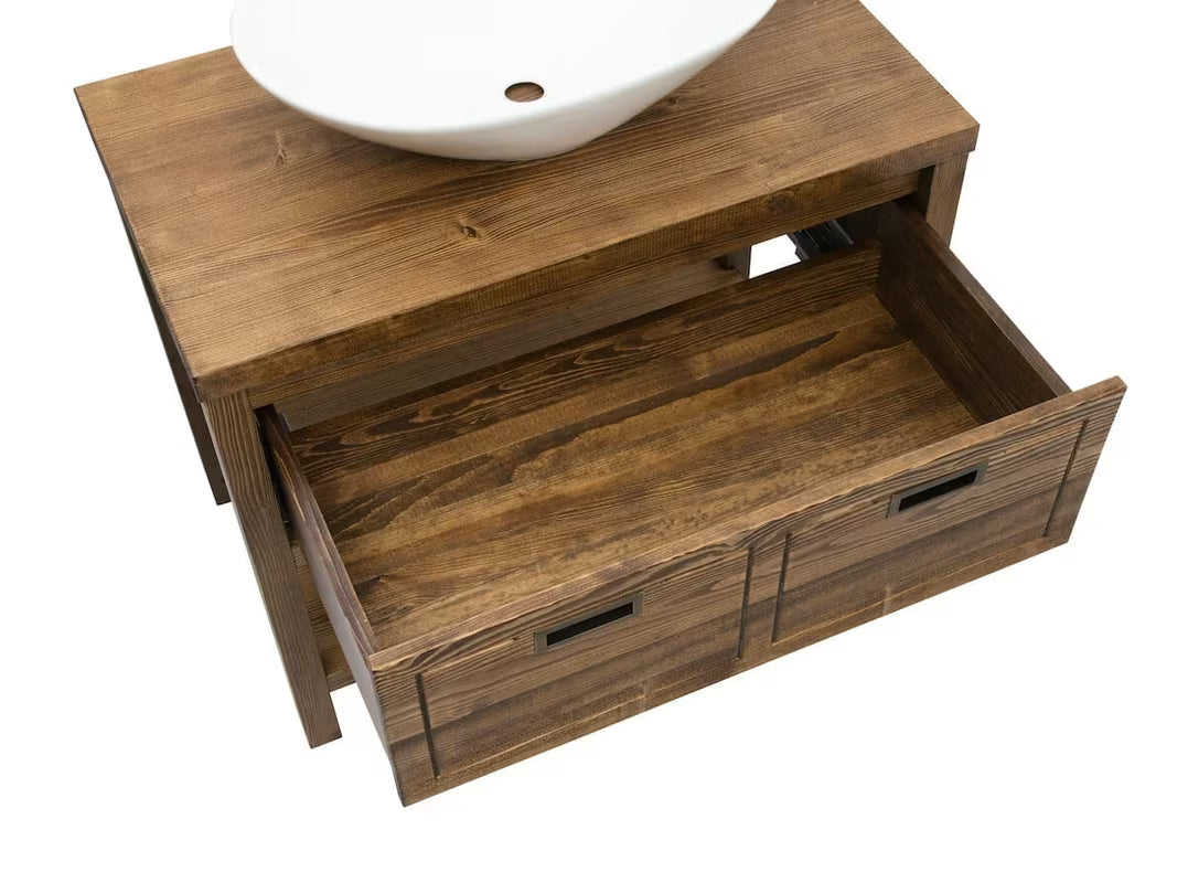 Naturel Country skříňka pod umyvadlo na desku 90 cm z masivního smrku v odstínu palisandr