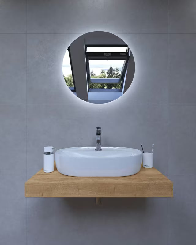 Koupelnová sestava Naturel Dolce 80x50 cm v dekoru dub halifax s umyvadlem na desku a baterií