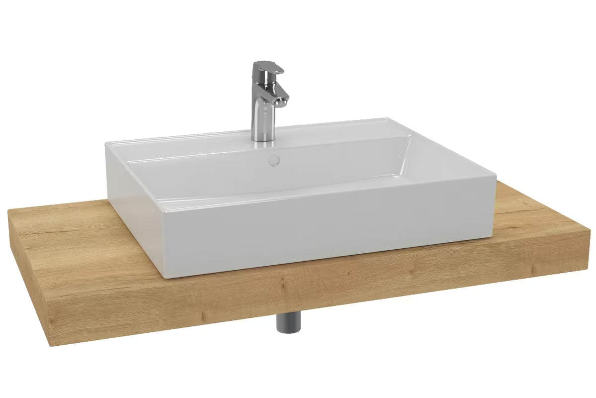Koupelnová sestava Naturel Dolce 100x50 cm v dekoru dub halifax s umyvadlem na desku a chromovou baterií.