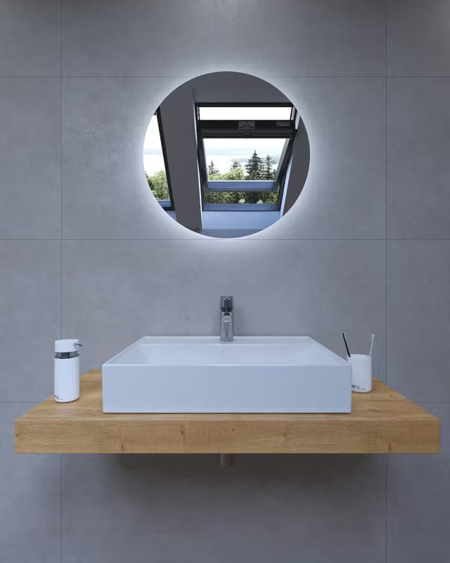 Koupelnová sestava Naturel Dolce 100x50 cm v dekoru dub halifax s umyvadlem na desku a chromovou baterií.