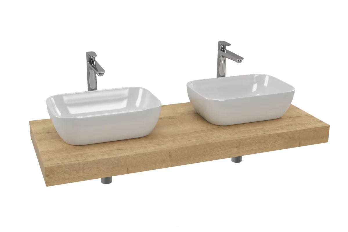 Koupelnová sestava Naturel Dolce 120x50 cm v dekoru dub halifax s umyvadly na desku a vysokými bateriemi