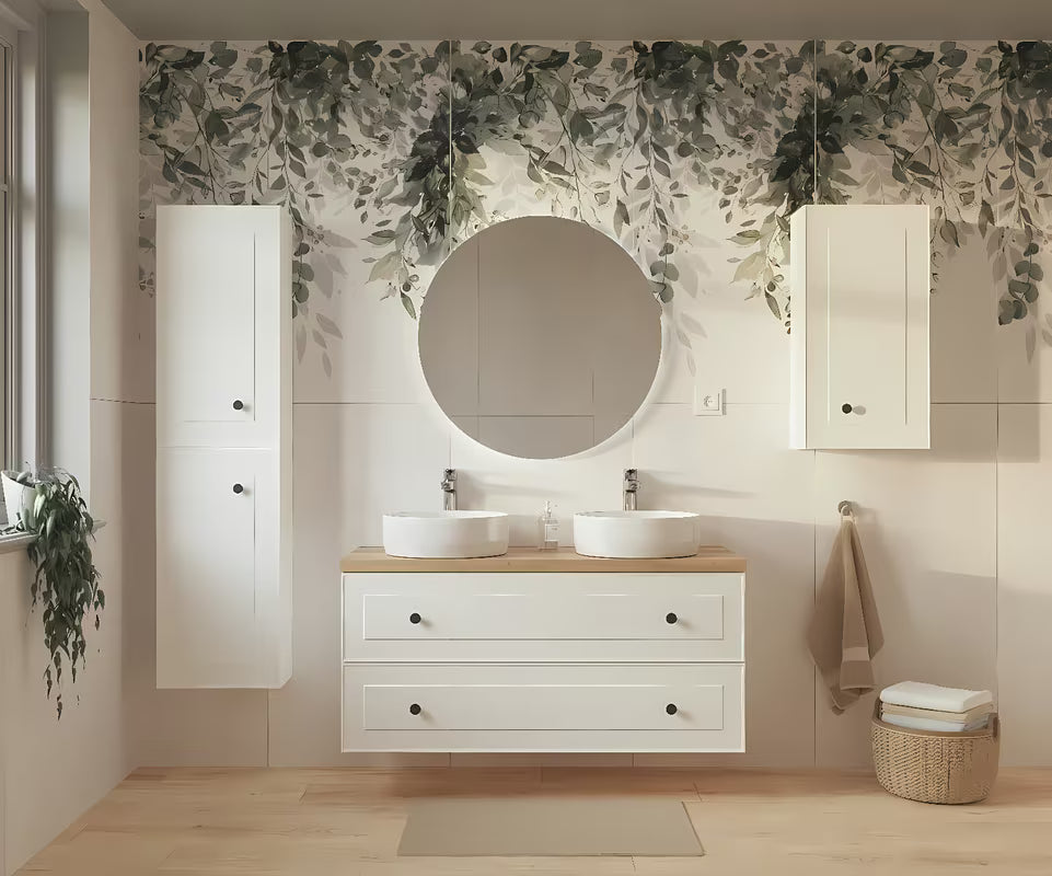 Bílá závěsná skříňka pod umyvadlo Naturel Forli s deskou v dekoru Dub Halifax