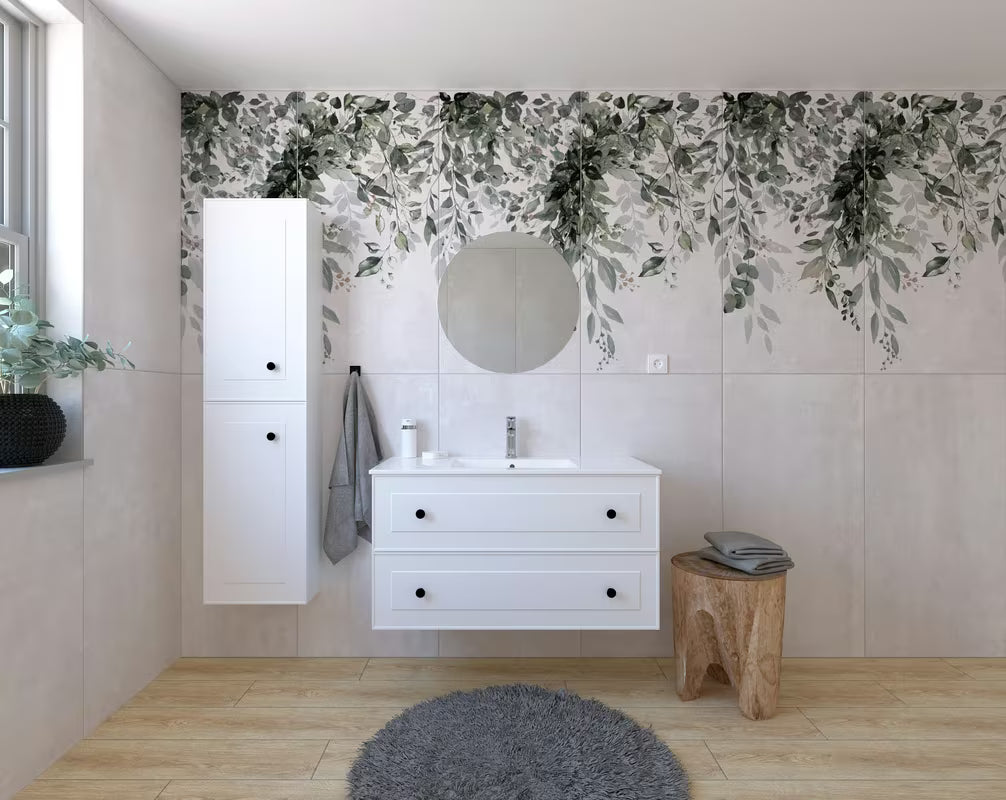 Bílá koupelnová sestava Naturel Forli se skříňkami, umyvadlem, LED zrcadlem a chromovou baterií