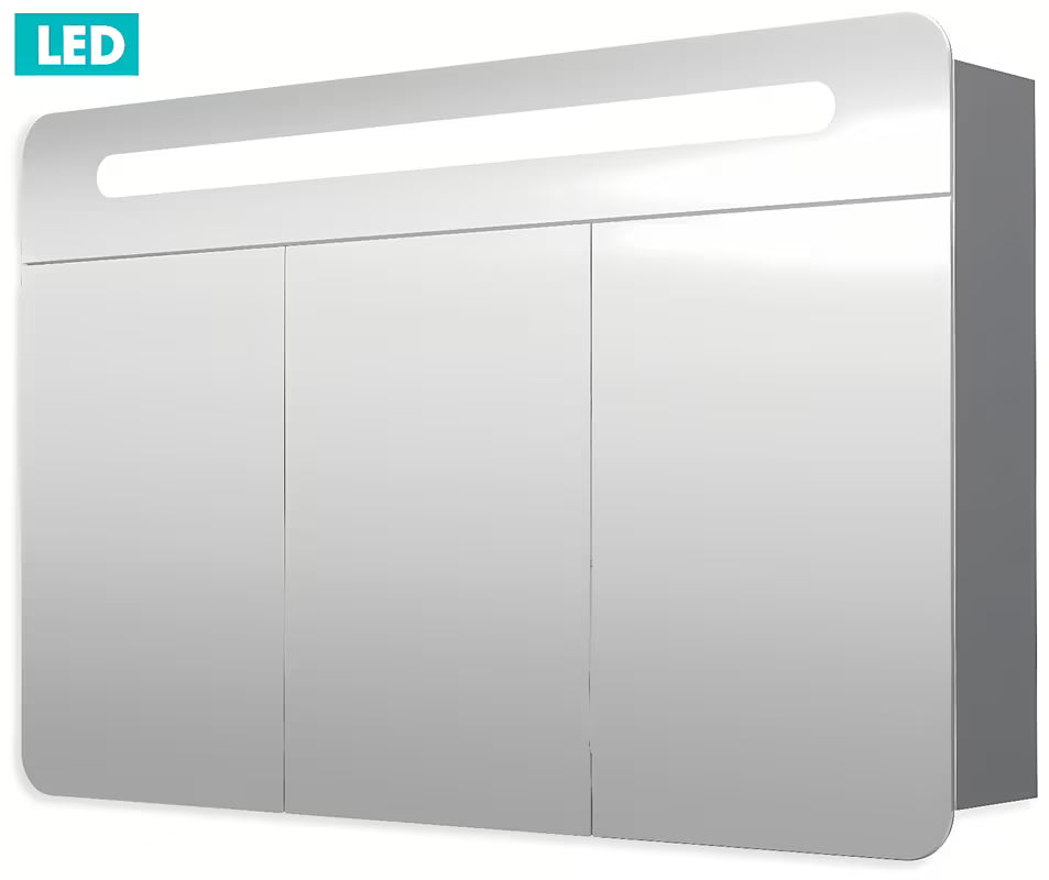Zrcadlová skříňka Naturel 100x65 cm v šedostříbrné barvě se třemi zrcadlovými dvířky a LED osvětlením.