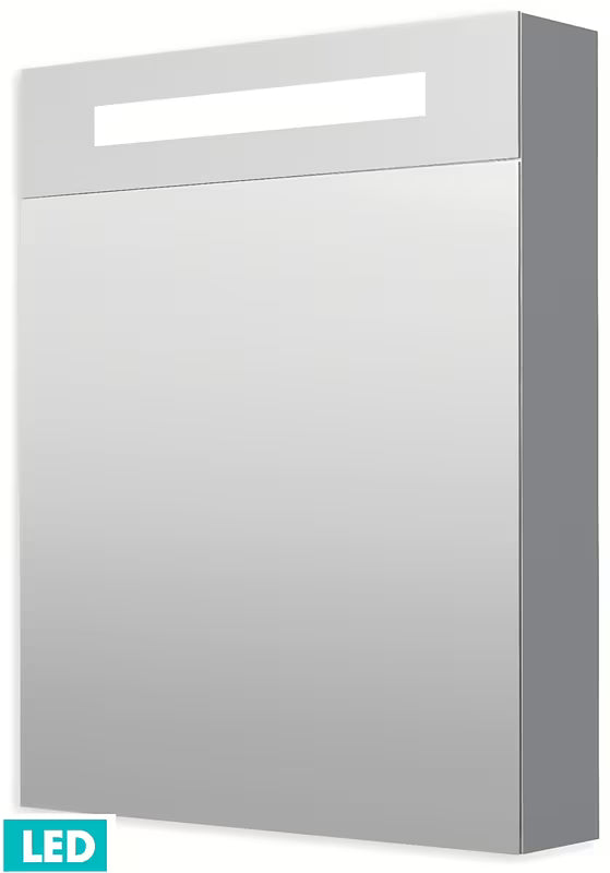 Zrcadlová skříňka Naturel 60x75 cm v šedostříbrné barvě s LED osvětlením a zrcadlovými dvířky.