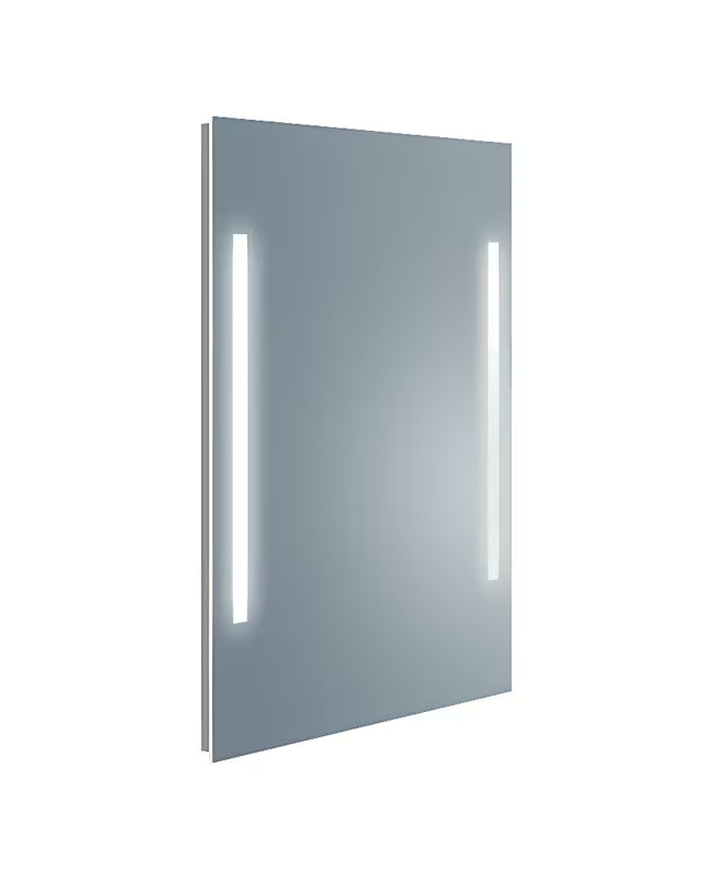 Obdélníkové LED zrcadlo Naturel Iluxit 60x80 cm s postranními podsvícenými pruhy a tlačítkem zespodu.