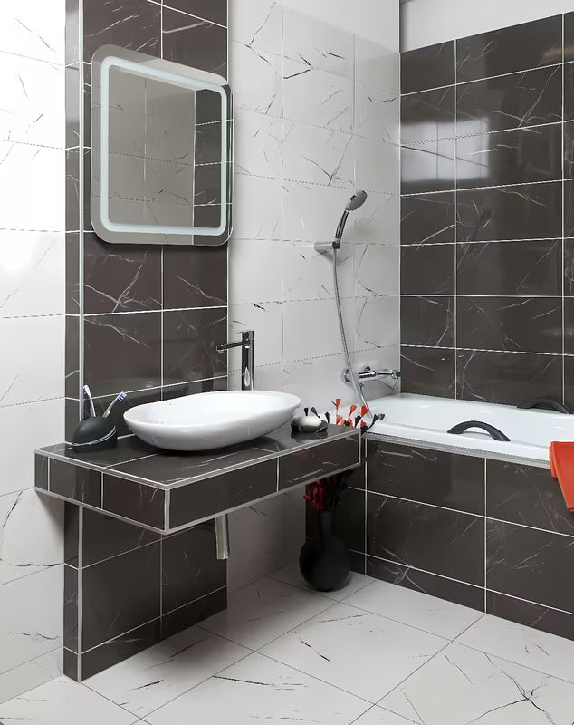 Čtvercové LED zrcadlo Naturel Pavia 60x60 cm s podsvícením po obvodu a fazetovanými hranami